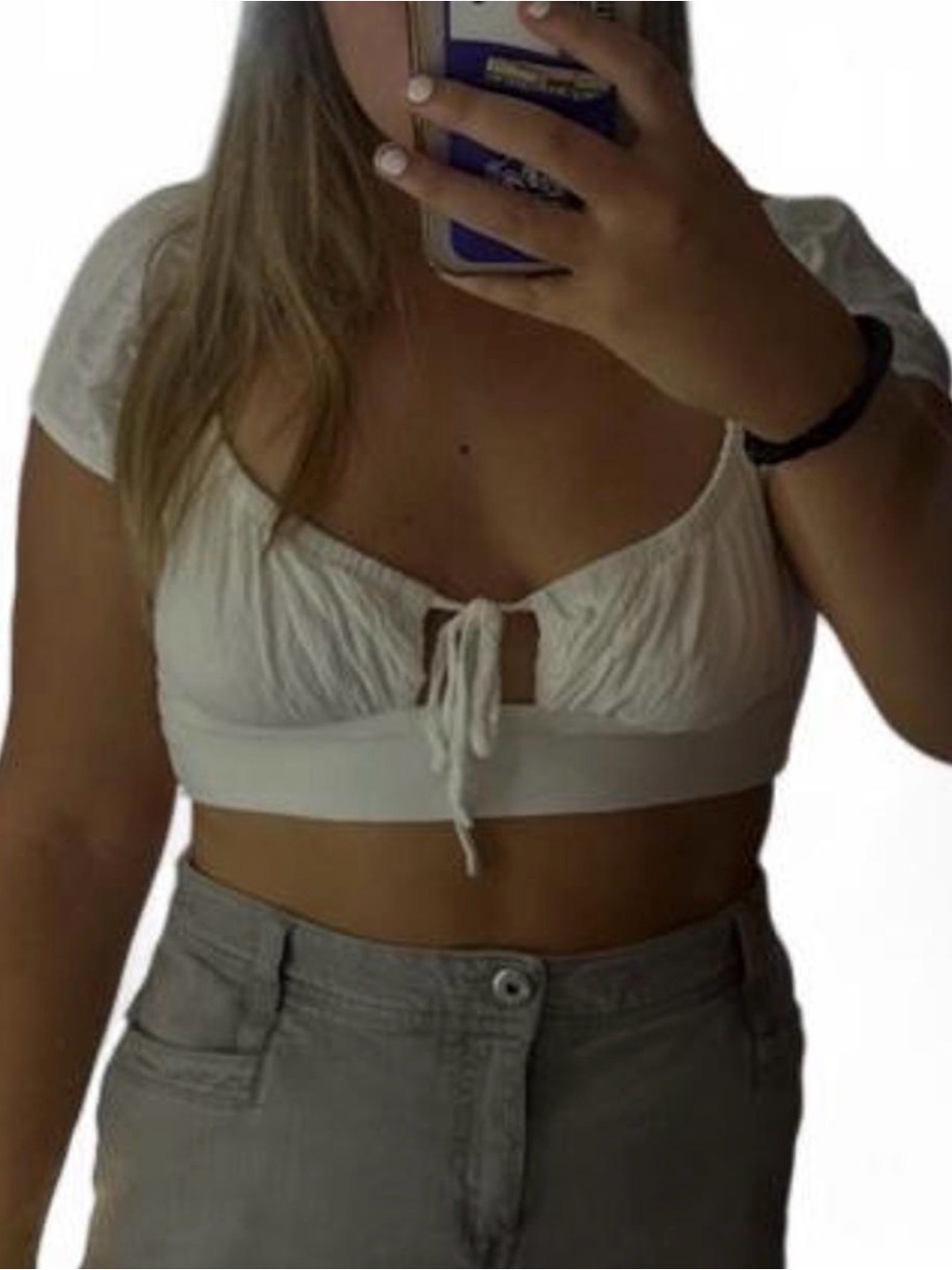 Garage White Tie-Front Cropped Top